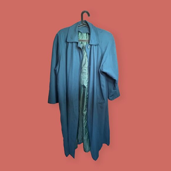 🦚 VTG TEAL TRENCH PRIVATE EYE DETECTIVE FLOWY 80s SIZE 8 PETITE - Picture 1 of 8